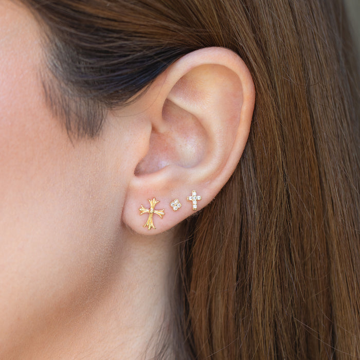 10k Solid Gold Clear Clover Stud