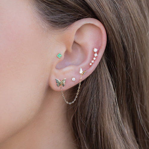 10k Solid Gold Emerald Clover Stud