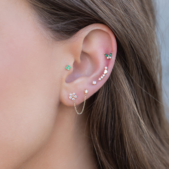 10k Solid Gold Emerald Clover Stud