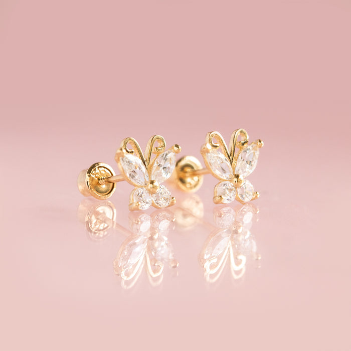 14k Fine Milky Butterfly Studs