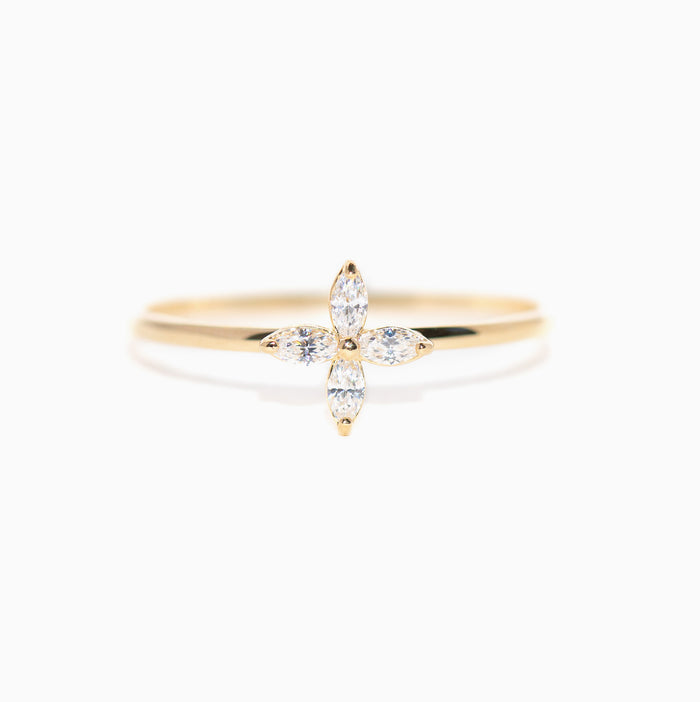 14k Solid Gold Crystal Clear Ring