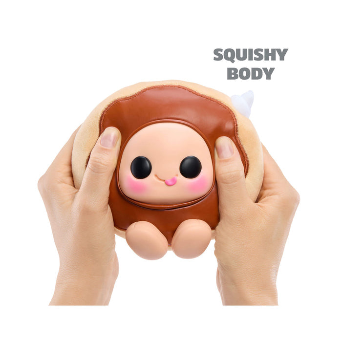 Cute animal-shaped squishy toy held by hands with 'Squishy Body' text above.